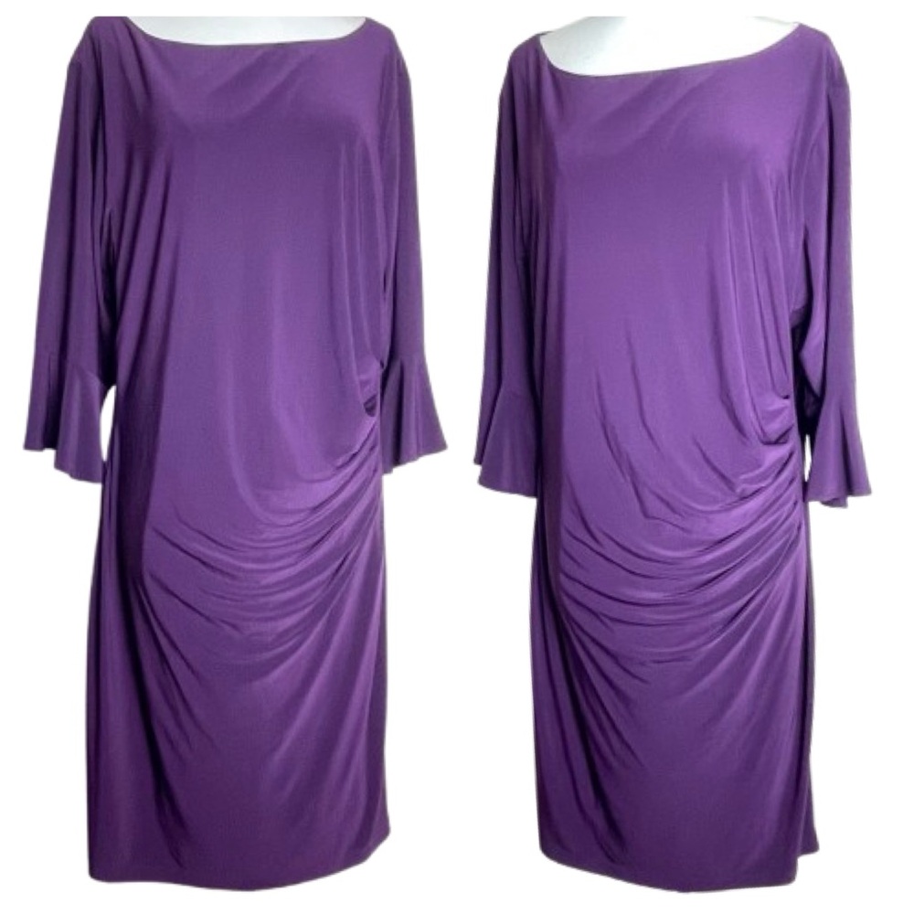 AK Anne Klein Draped Purple Dress | Long Sleeve, Stretch Jersey, Midi Length 20